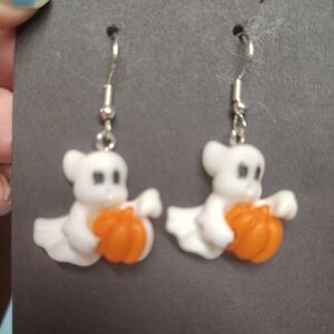 Ghost Pumpkin Halloween Earrings – Cute Spooky Dangle Jewelry